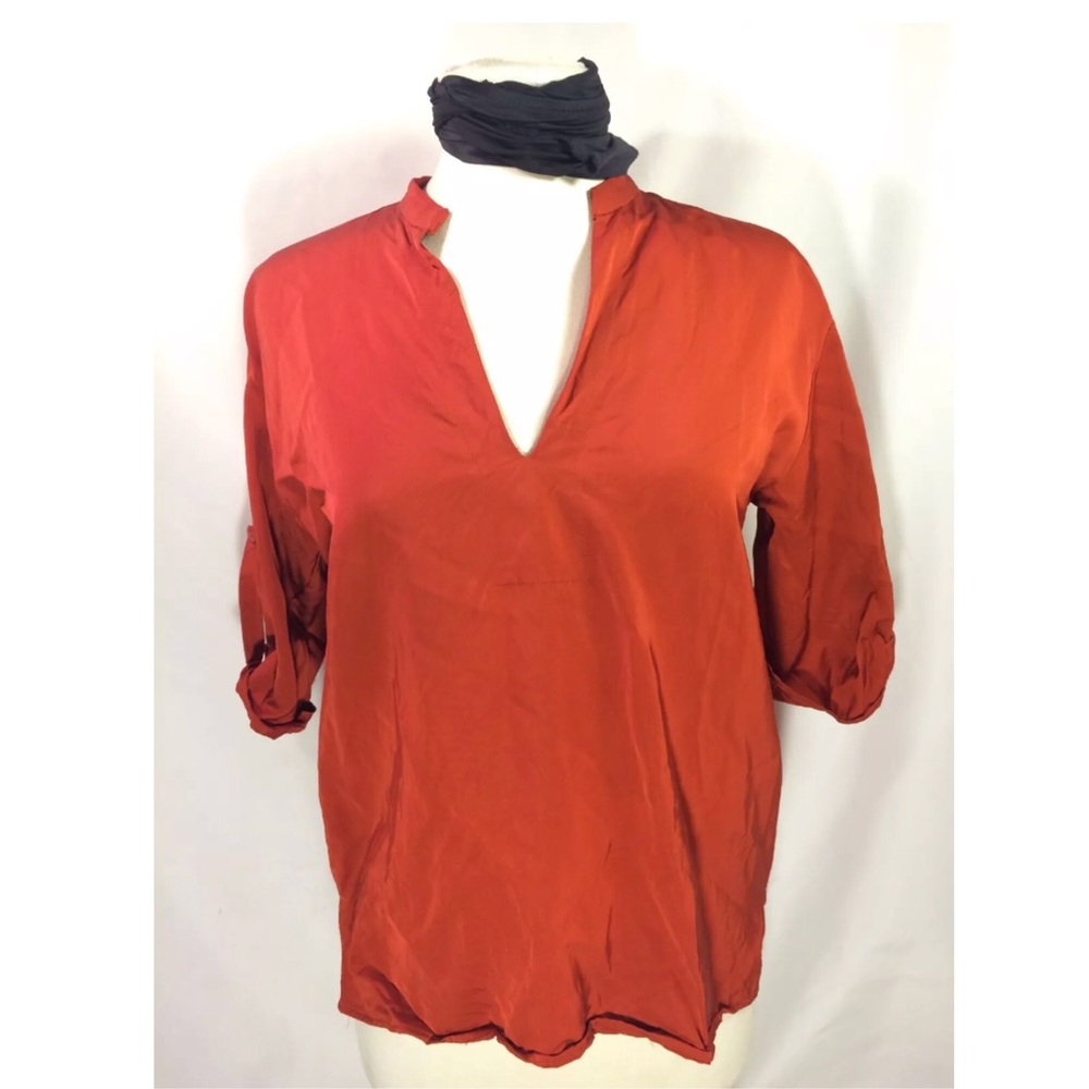 Zara Woman 100% Viscose Orange Long Sleeve Blouse